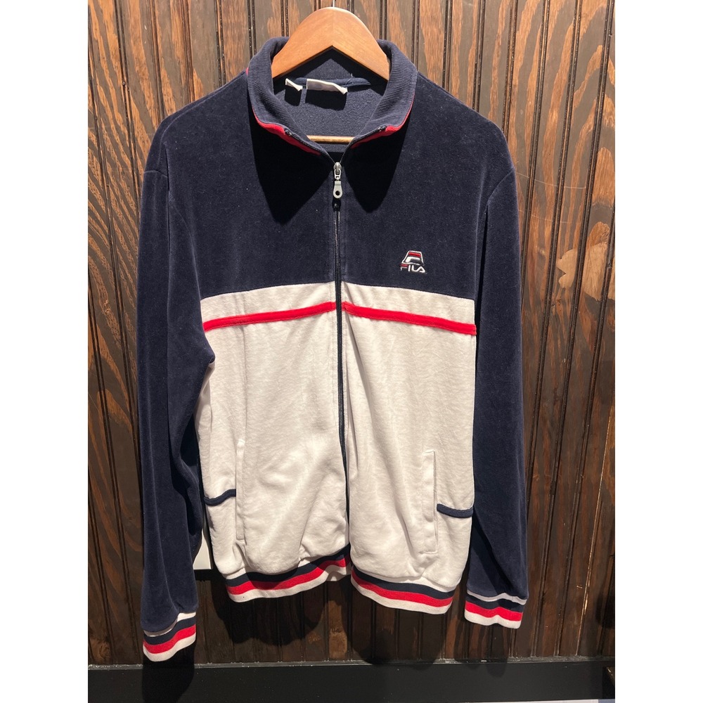 Fila Velour Track Jacket Navy White Red Colorblock Zip Up Mens XL